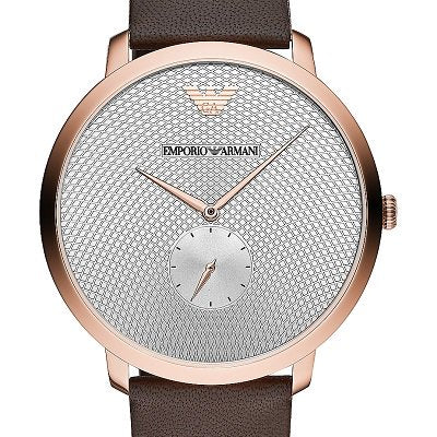 Emporio Armani Modern Slim Analog Silver Dial Brown Leather Strap Watch For Men - AR11163 - Image 3